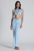 Chrysler Cowl Neck Crop Top in Blue, view 1, Bayse Brand