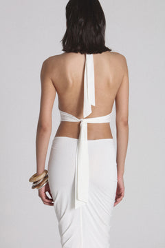 Uppereast Cowl Neck Halter Maxi Dress in White, view 4, Bayse Brand