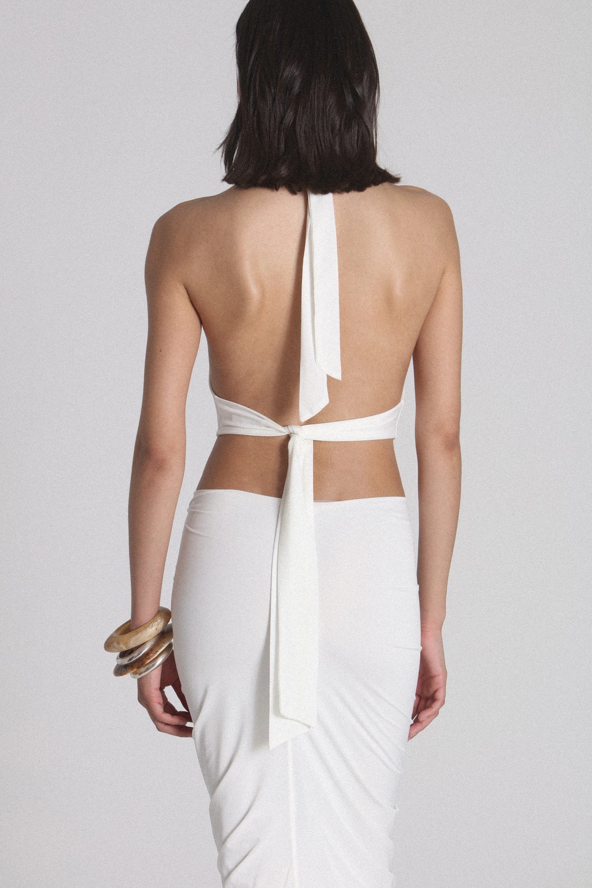 Uppereast Cowl Neck Halter Maxi Dress in White, view 4, Bayse Brand