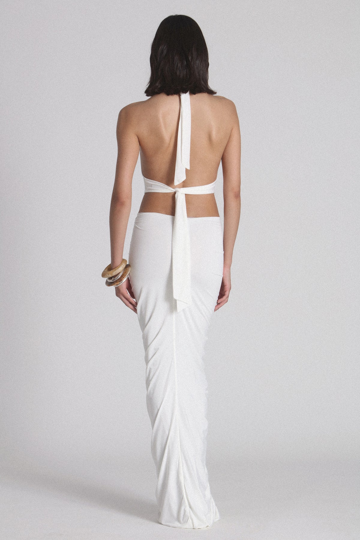 Uppereast Cowl Neck Halter Maxi Dress in White, view 3, Bayse Brand
