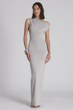 Haven Draped Asymmetric Maxi Dress in Grey, view 1, Bayse Brand
