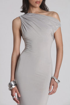 Haven Draped Asymmetric Maxi Dress in Grey, view 4, Bayse Brand