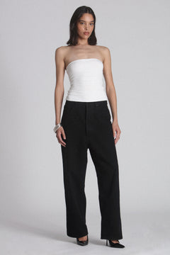 Kaiser Strapless Gathered Top in White, view 1, Bayse Brand
