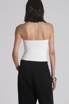 Kaiser Strapless Gathered Top in White, view 3, Bayse Brand