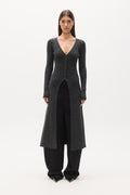 Margaux Button Front Knit Midi Dress in Charcoal, view 1, Bayse Brand