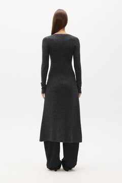 Margaux Button Front Knit Midi Dress in Charcoal, view 4, Bayse Brand