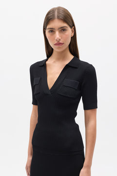 MIRANDA KNIT POLO - BLACK