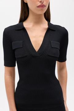 MIRANDA KNIT POLO - BLACK