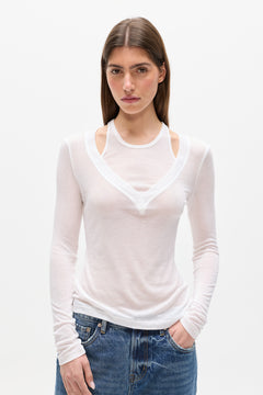 Maelis Sheer Layered Long Sleeve Top in White, view 2, Bayse Brand