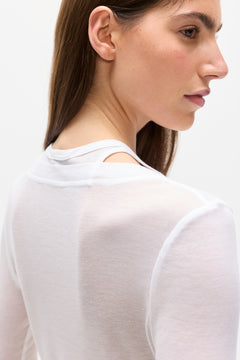 Maelis Sheer Layered Long Sleeve Top in White, view 3, Bayse Brand