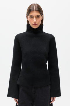 Maisie Flared Sleeve Knit Turtleneck in Black, view 2, Bayse Brand
