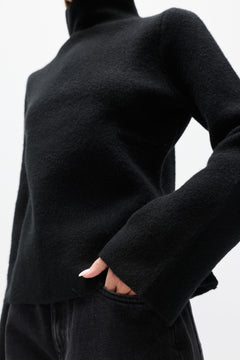 Maisie Flared Sleeve Knit Turtleneck in Black, view 3, Bayse Brand