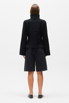Maisie Flared Sleeve Knit Turtleneck in Black, view 4, Bayse Brand