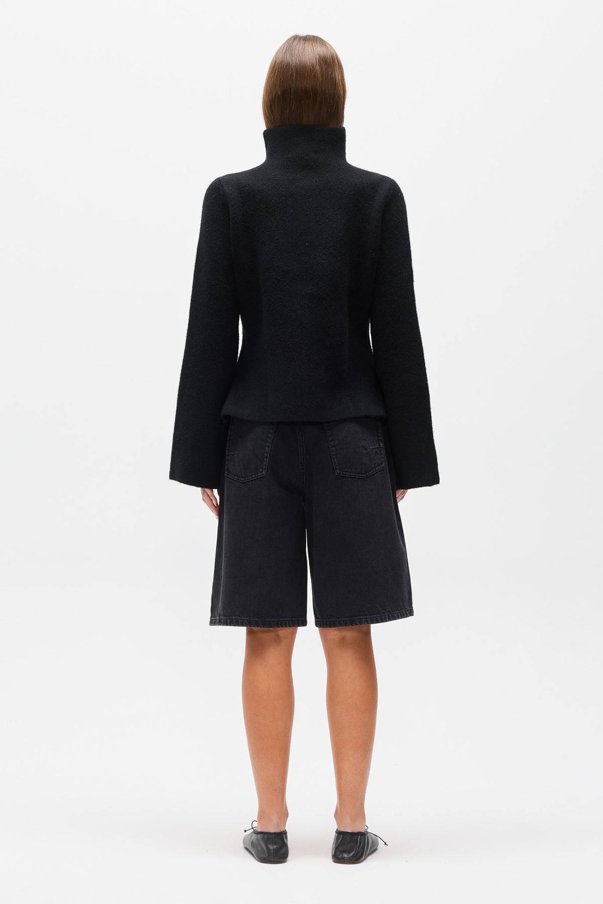 Maisie Flared Sleeve Knit Turtleneck in Black, view 4, Bayse Brand