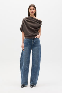 Minnie Oversized Off Shoulder Knit in Coffee, view 1, Bayse Brand