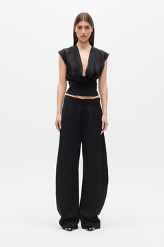 Navy Low Rise Wide Leg Pant in Black, view 2, Bayse Brand