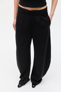 Navy Low Rise Wide Leg Pant in Black, view 3, Bayse Brand
