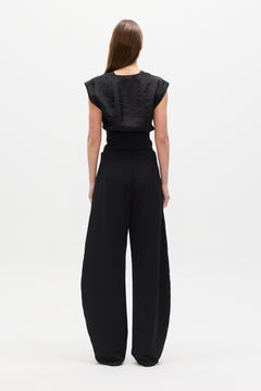 Navy Low Rise Wide Leg Pant in Black, view 4, Bayse Brand