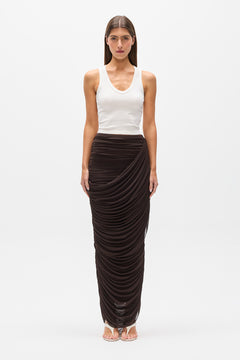 Nara Ruched Draped Maxi Skirt in Ash, view 3, Bayse Brand