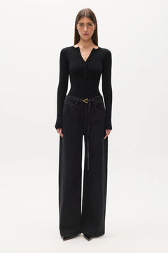 Orien Henley Long Sleeve Top in Black, view 1, Bayse Brand