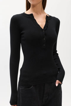 Orien Henley Long Sleeve Top in Black, view 2, Bayse Brand