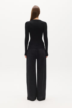 Orien Henley Long Sleeve Top in Black, view 4, Bayse Brand