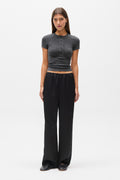Oceane Ribbed Button Top in Dark Heather Grey, view 1, Bayse Brand