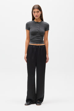 Oceane Ribbed Button Top in Dark Heather Grey, view 1, Bayse Brand