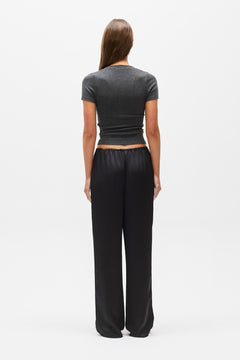 Oceane Ribbed Button Top in Dark Heather Grey, view 4, Bayse Brand