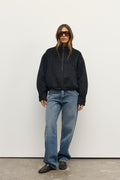 Preslie Wool Blend Bomber Jacket in Deep Ocean, view 1, Bayse Brand