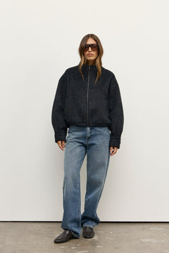 Preslie Wool Blend Bomber Jacket in Deep Ocean, view 1, Bayse Brand