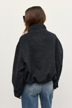 Preslie Wool Blend Bomber Jacket in Deep Ocean, view 4, Bayse Brand
