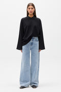 PRIYA V-NECK LONG SLEEVE TOP - BLACK