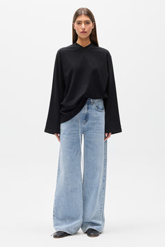 PRIYA V-NECK LONG SLEEVE TOP - BLACK