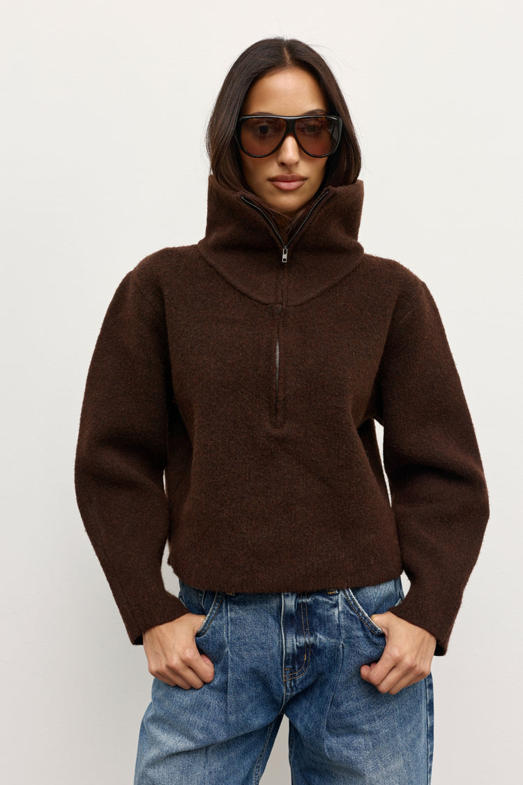 RIVA QUARTER ZIP - CHOCOLATE