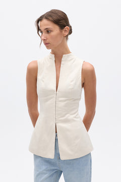Rowe Sleeveless Keyhole Top in Ivory, view 2, Bayse Brand