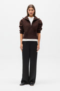 Riva Brushed Knit Quarter Zip in Chocolate, view 1, Bayse Brand