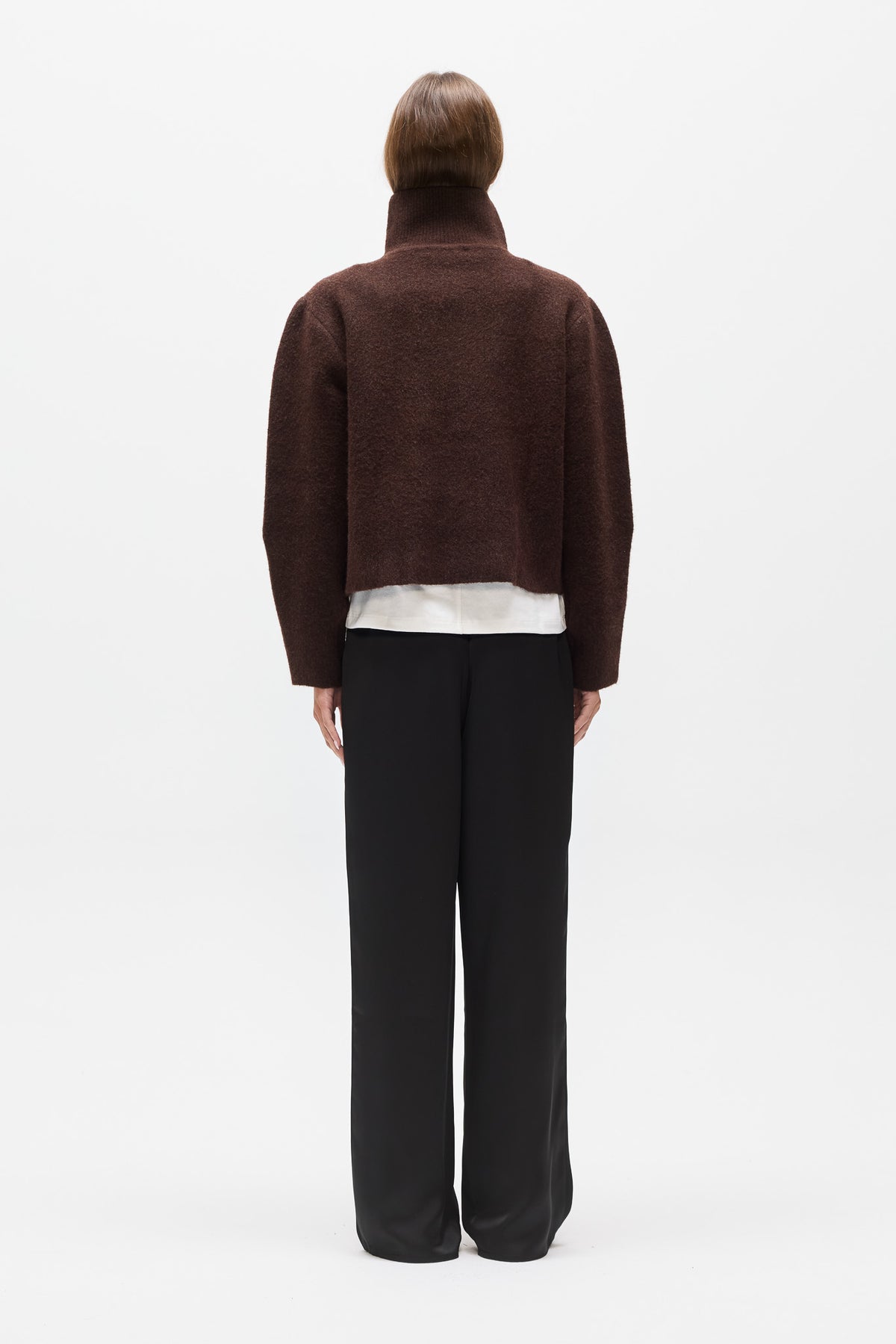 Riva Brushed Knit Quarter Zip in Chocolate, view 4, Bayse Brand