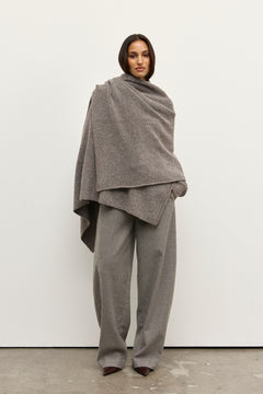 Soba Oversized Wool Blend Scarf in Beige Grey, view 1, Bayse Brand