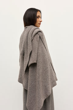Soba Oversized Wool Blend Scarf in Beige Grey, view 4, Bayse Brand