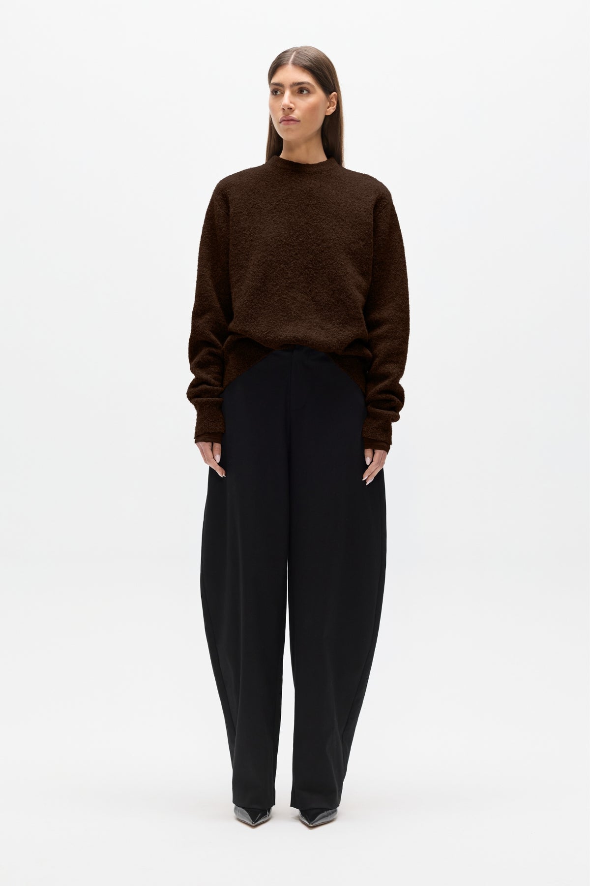 Stella Boucle Crew Neck Knit in Bear, view 1, Bayse Brand