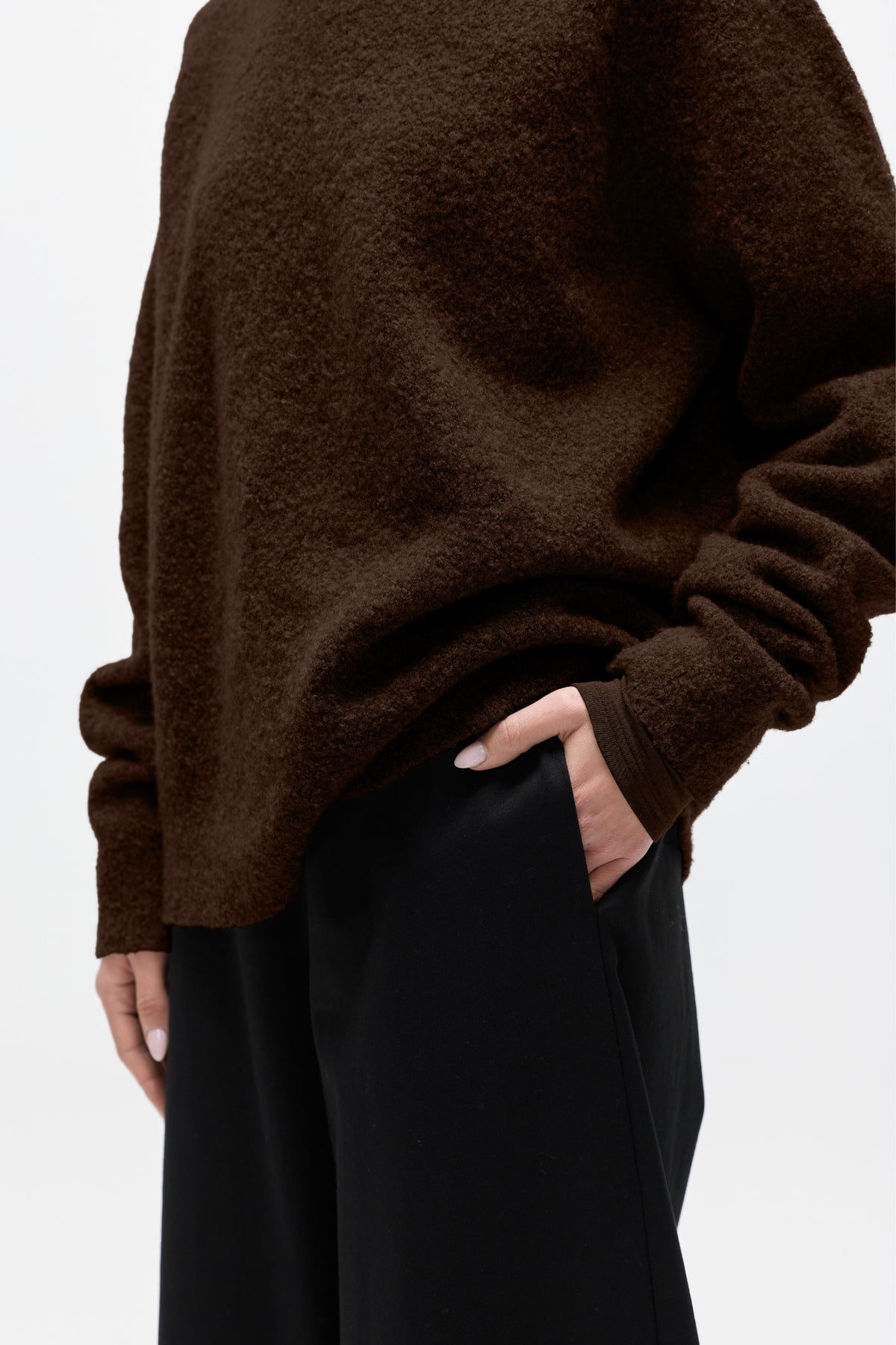 Stella Boucle Crew Neck Knit in Bear, view 2, Bayse Brand