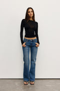 Stevie Sheer Knit Long Sleeve Top in Black, view 1, Bayse Brand