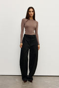 Stevie Sheer Knit Long Sleeve Top in Mouse Grey, view 1, Bayse Brand