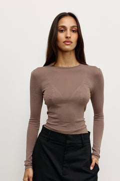 Stevie Sheer Knit Long Sleeve Top in Mouse Grey, view 3, Bayse Brand