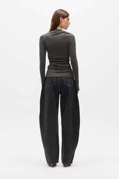 Sami Asymmetric Ruched Jersey Top in Thunder Grey, view 4, Bayse Brand