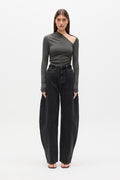 Sami Asymmetric Ruched Jersey Top in Thunder Grey, view 1, Bayse Brand