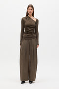 Sami Asymmetric Ruched Jersey Top in Cedar, view 1, Bayse Brand