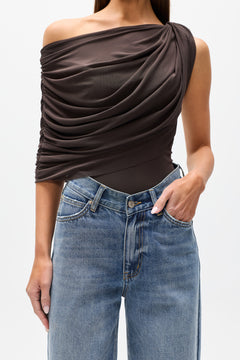 Sorella Cowl Neck Mesh Bodysuit in Ash, view 3, Bayse Brand