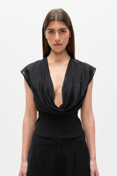 Tessie Cowl Neck Boned Top in Black, view 2, Bayse Brand